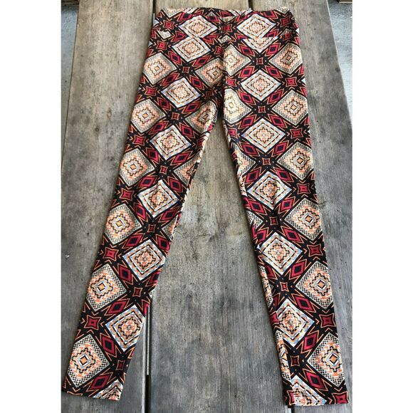 LuLaRoe Womens Leggings One Size Patterned Red Orange Black Blue Buttery Soft OS - Picture 4 of 6